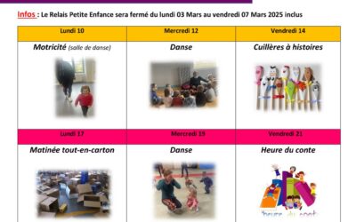 Programme des activités du mois de mars au Relais Petite Enfance (RPE)